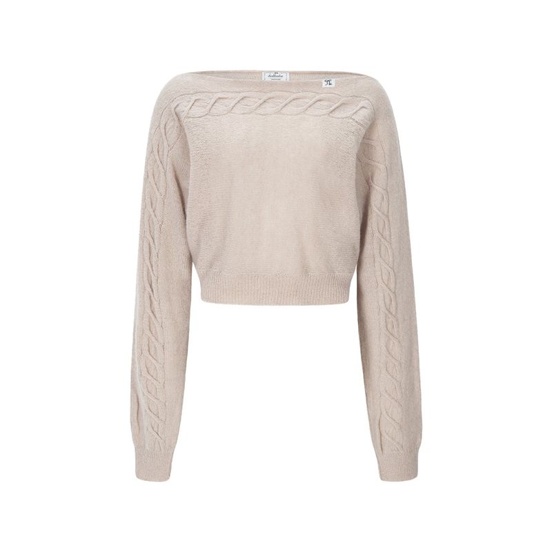 CABLE BOAT NECK KNIT-BEIGE