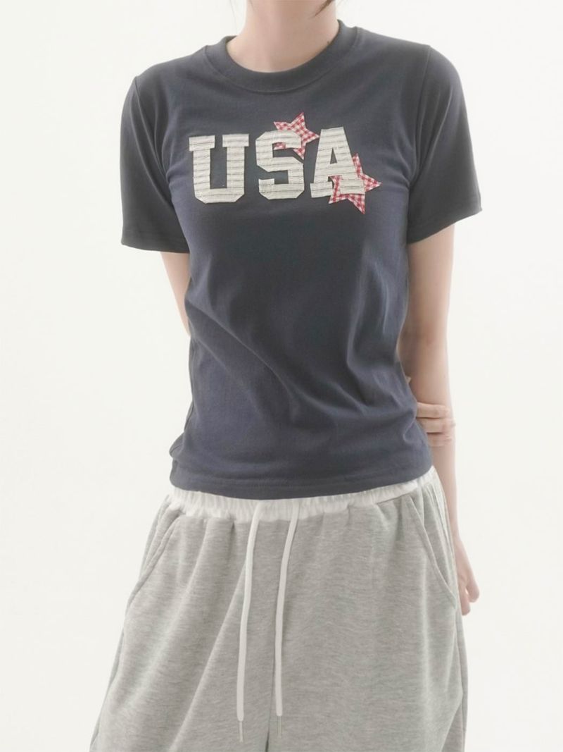 onearv（ワンアブ）の「スターレタリングパッチ半袖Tシャツ -3C（トップス）」
