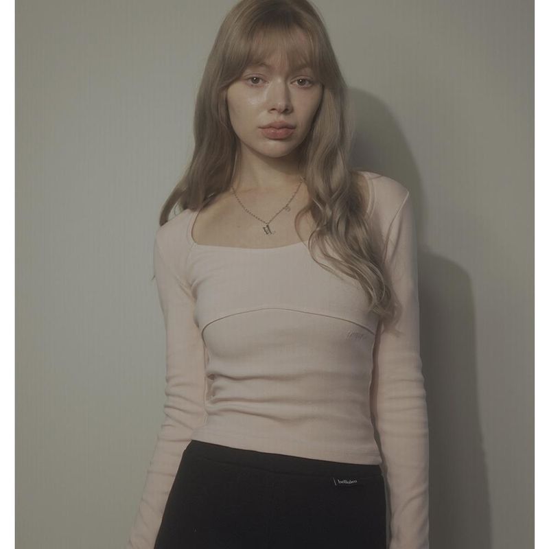WAVE NECK LOGO TEE-PINK