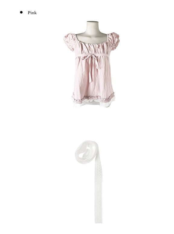 Horin Scarf Set Dot Ribbon Lace Blouse 