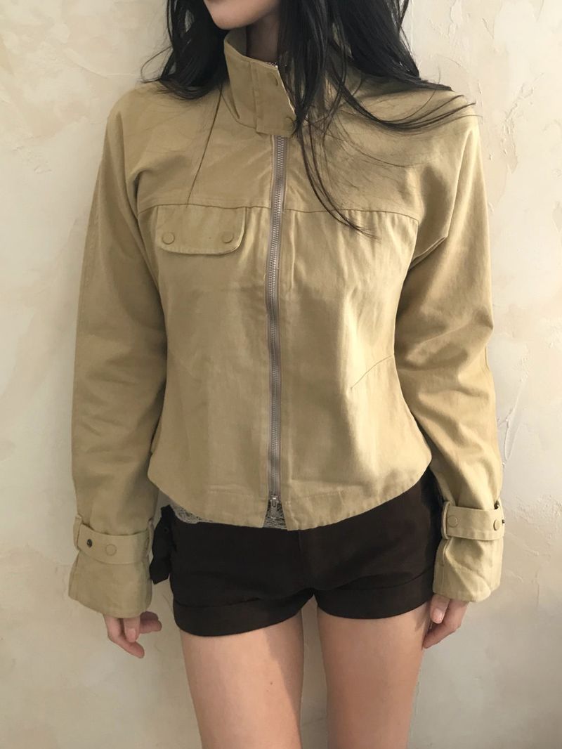 Luen High-neck Belt Raglan Cotton Jacket