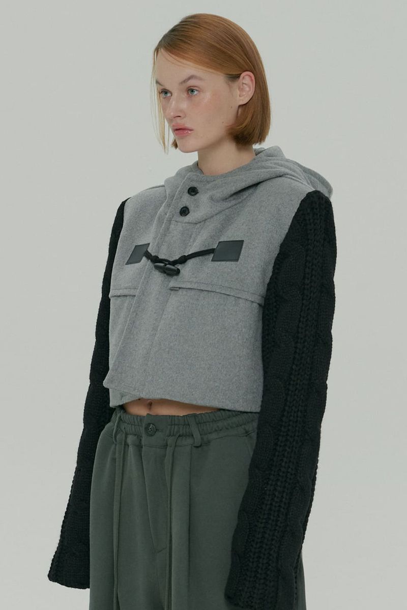 WOOL KNIT DUFFLE COAT / GRAY