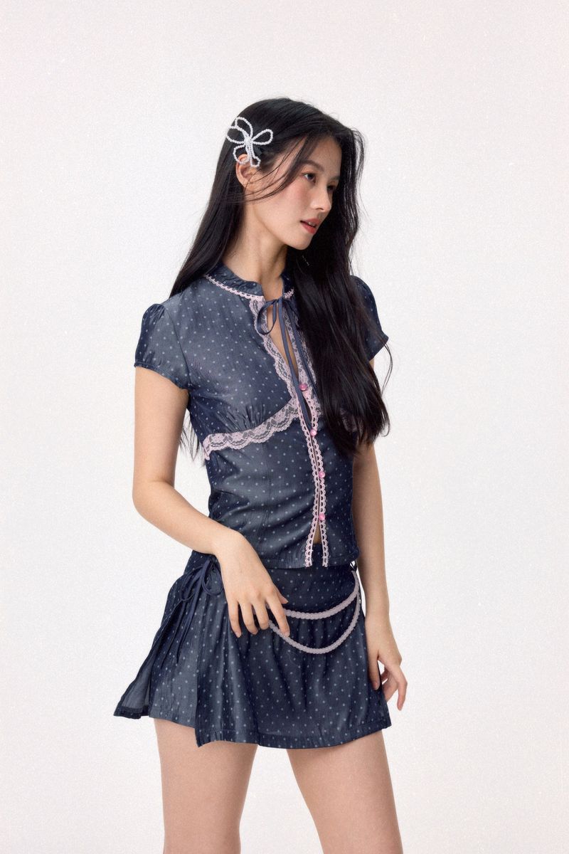 Sweetheart Beaded Mini Skort (Navy)
