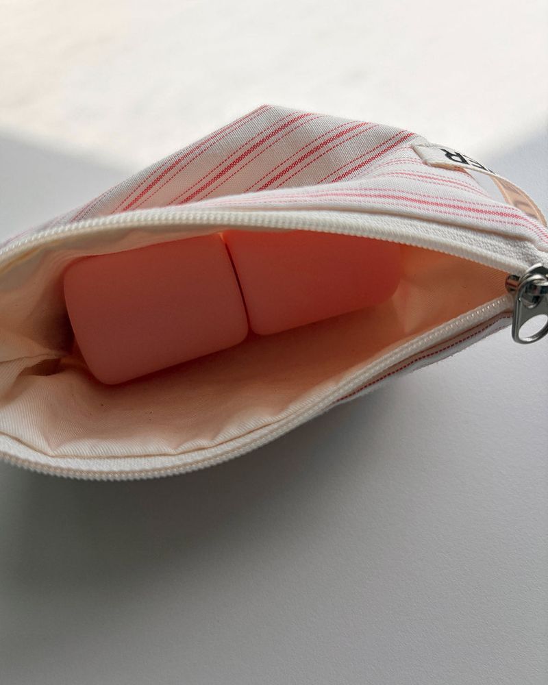 Pin stripe flat pouch - red , S size