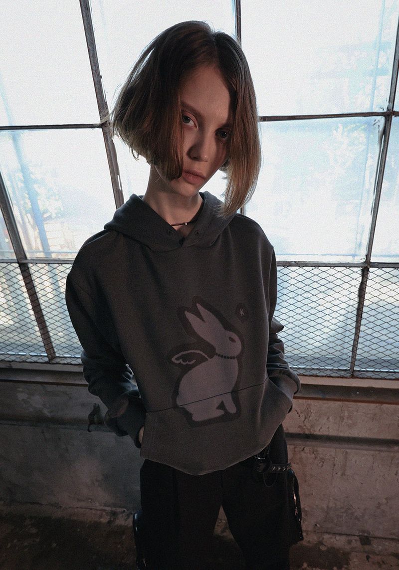 RABBIT ANGEL HOODIE_CHARCOAL