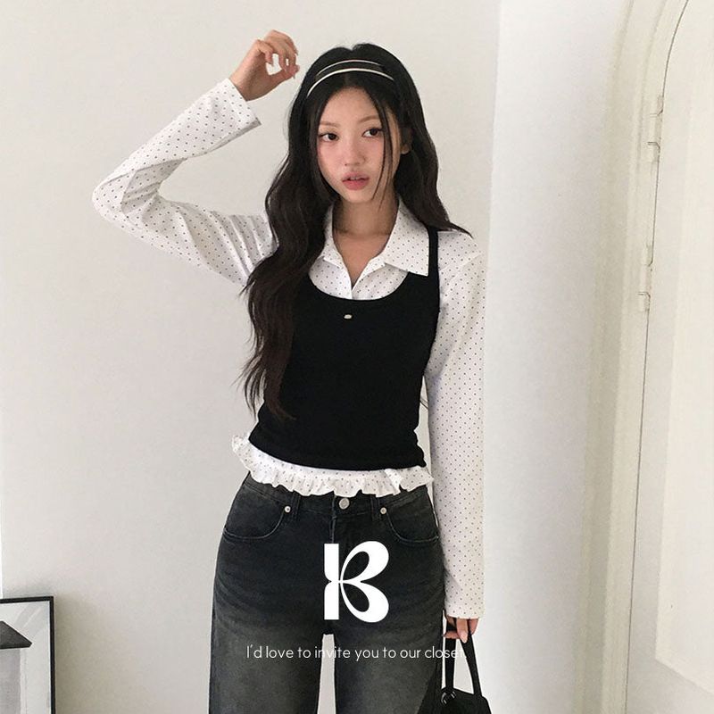 BEIDELLI(ベイデリー)の「Tweety Frill Collar Polka Dot Long Sleeve T-Shirt(Tops)」