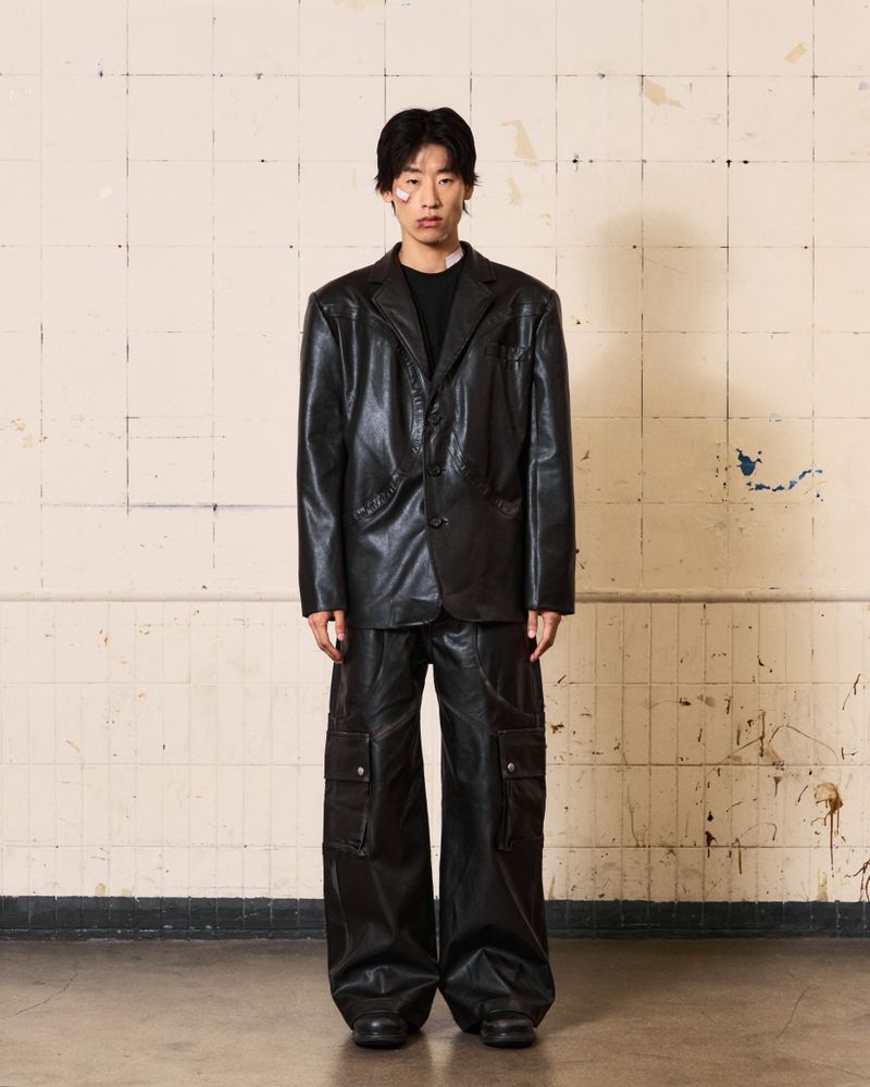 Circle Leather Blazer (Black)