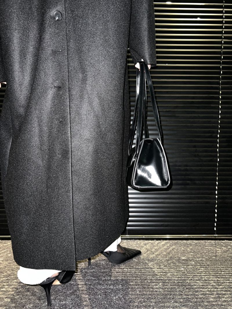 [UNISEX] Wool back button maxi long coat (Black)