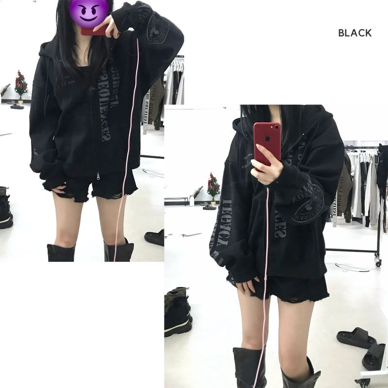 crest print heavy zip-up hoodie