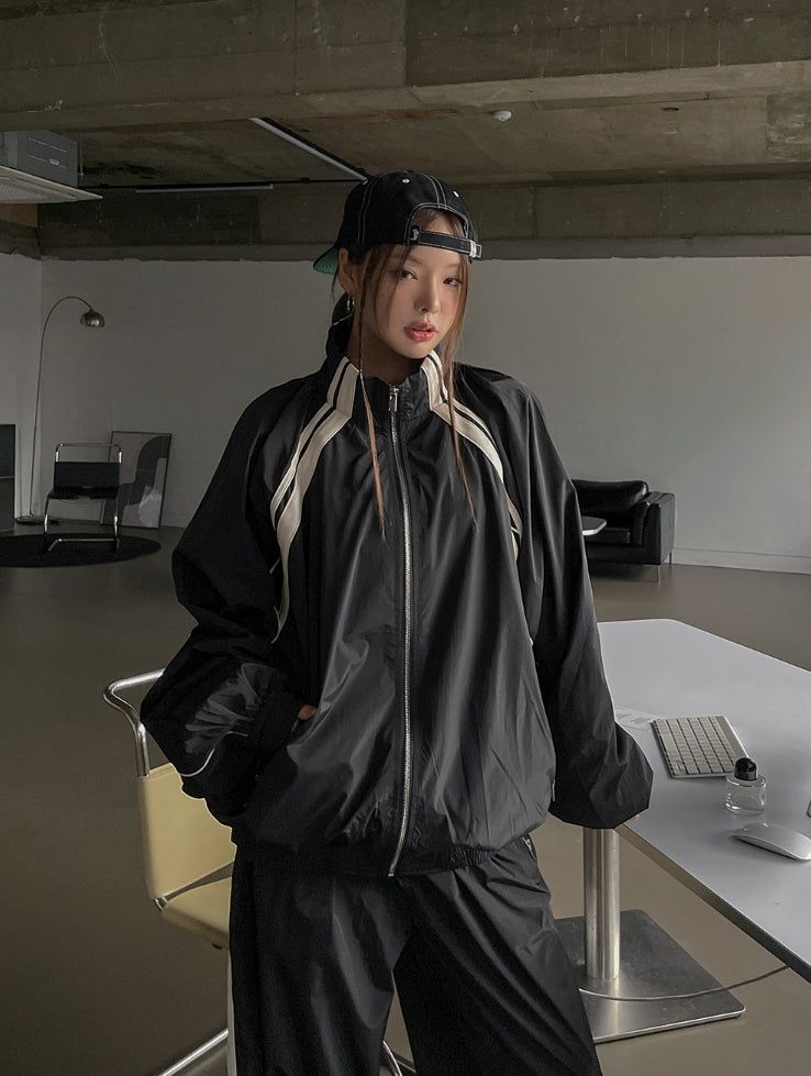 Stung Leather Track Balloon Zip-Up