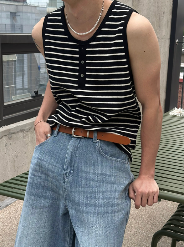 [S/S] Stripe henry neck sleeveless(3color)