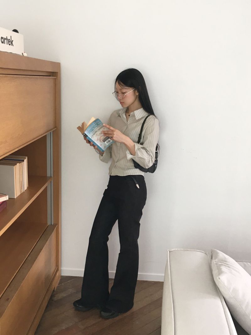 [3color] Libby stitched leg loom bootcut raw denim pants