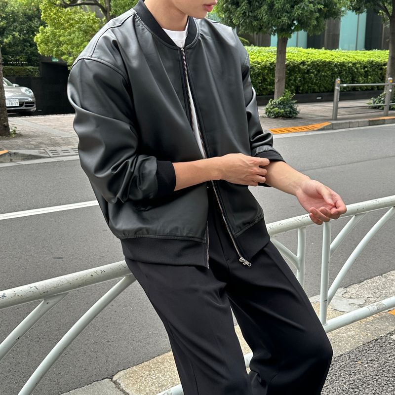 LMN Leather Oversized Fit MA-1 Jumper (Black)