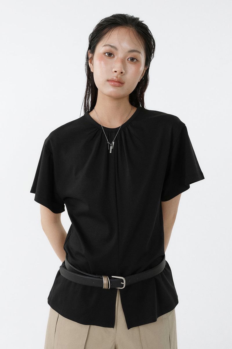 SHIRRED ROUND TOP_BLACK