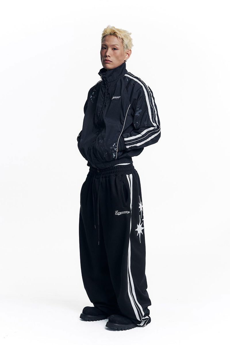 Star Piping Track Balloon Sweat Pants - Black