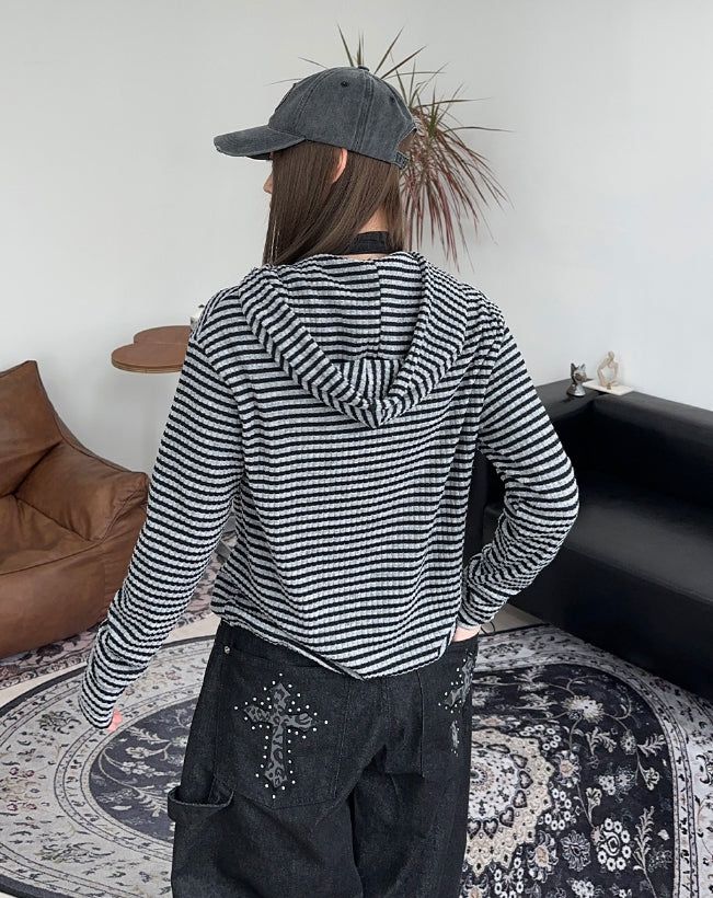 Terren Ribbed Crop Hood Zip-Up