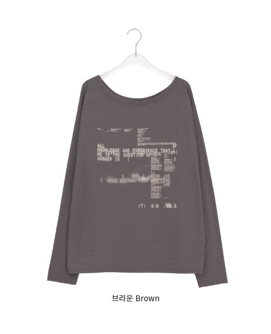 Gauss Loose Fit Printing Off-Shoulder Long Sleeve Tee