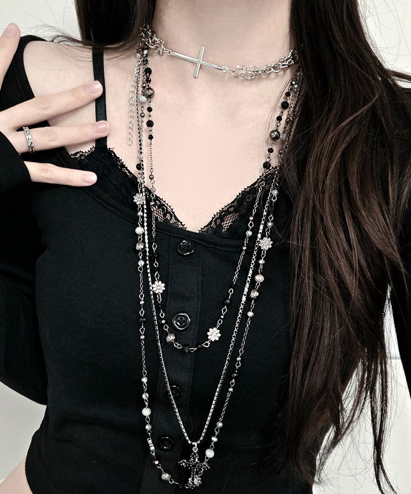 Black Beads Layered Ethnic Long Necklace