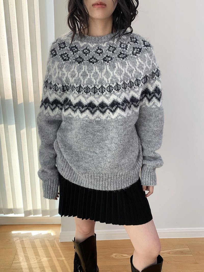 Irish Round Loose Fit Long Sleeve Knitwear