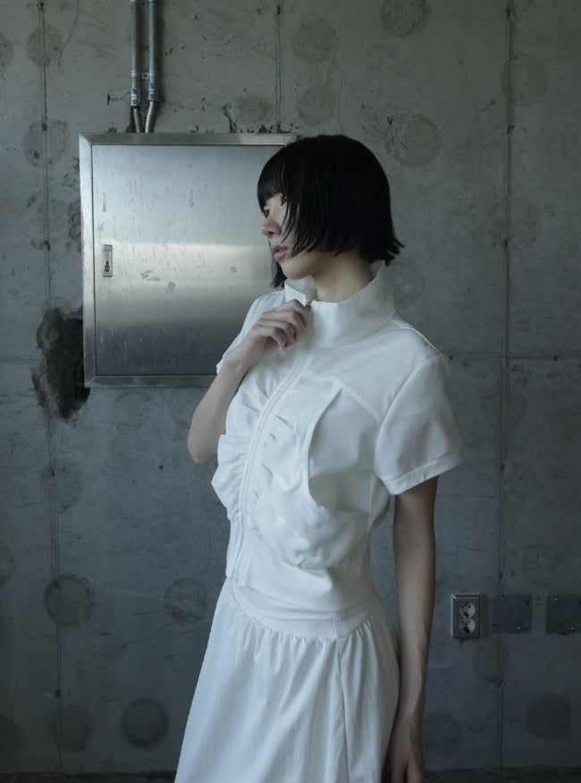 mnem（ムネム）の「Riren Summer Shirred Zip-up（Tops）」
