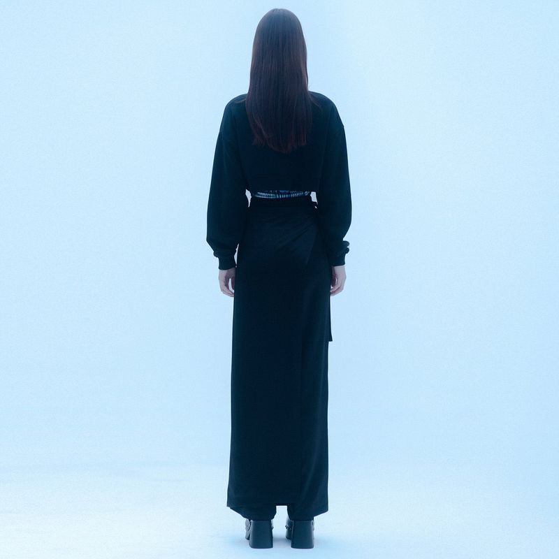 1 0 cross wrap skirt pants - BLACK