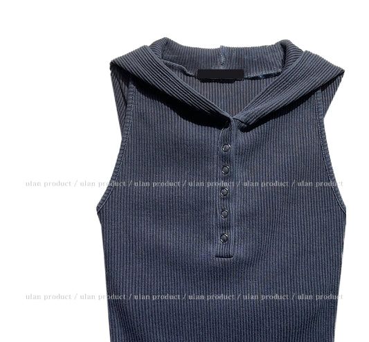 Julie Pig Ribbed Snap Hood Sleeveless