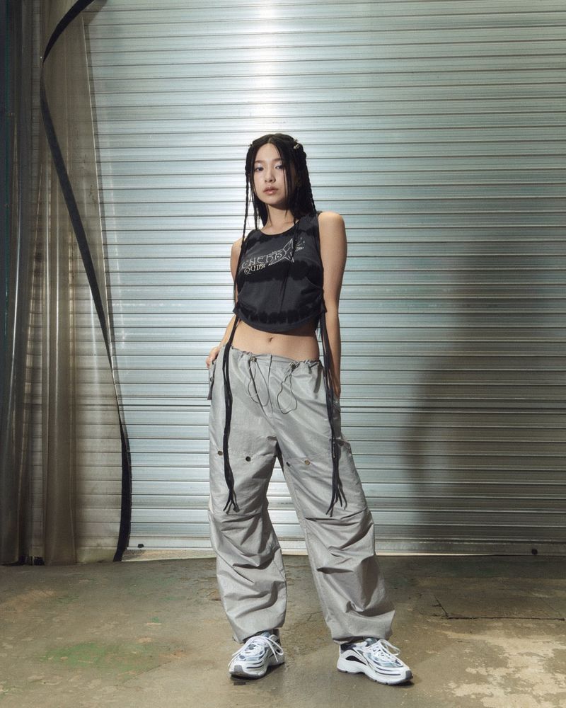 glossy snap jogger pt - grey