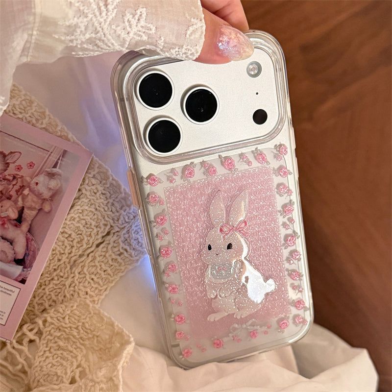 Lovely Indie Pink Rose Cubic & Bunny Mirror Phone Case