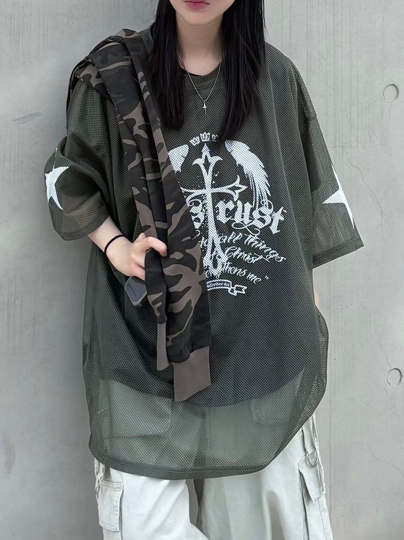 PEARCLAN（ペアクラン）の「wing cross mesh t-shirt（Tops）」