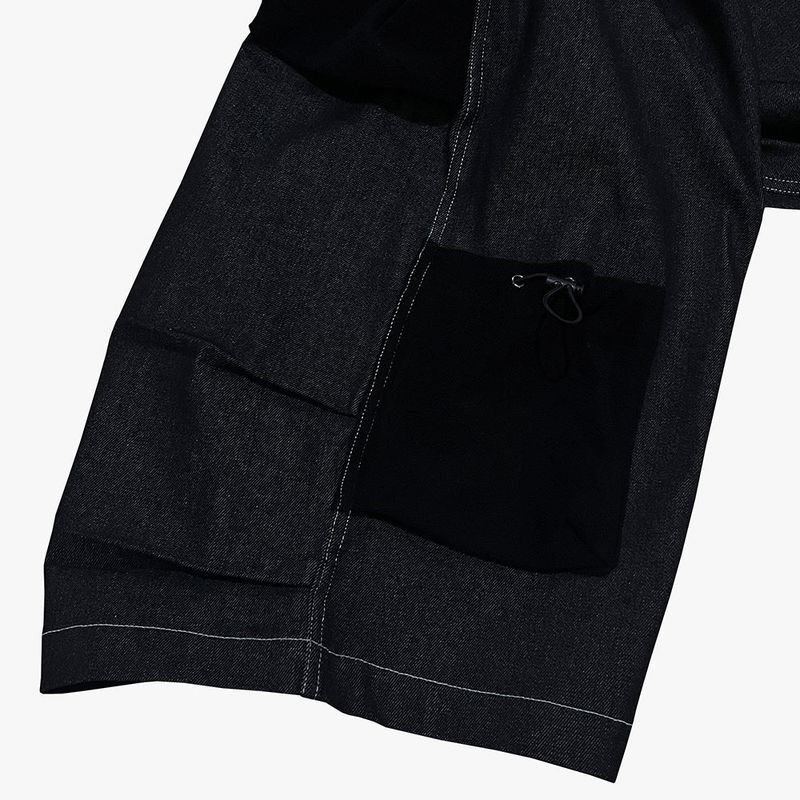 reverse terry pocket denim capri shorts_black