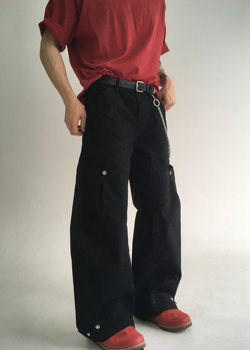 curved dyeing strap wide pants(2colors)