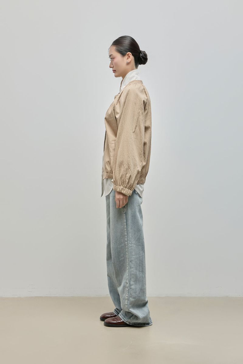 Shirring Zip-up Blouse Jumper_Beige