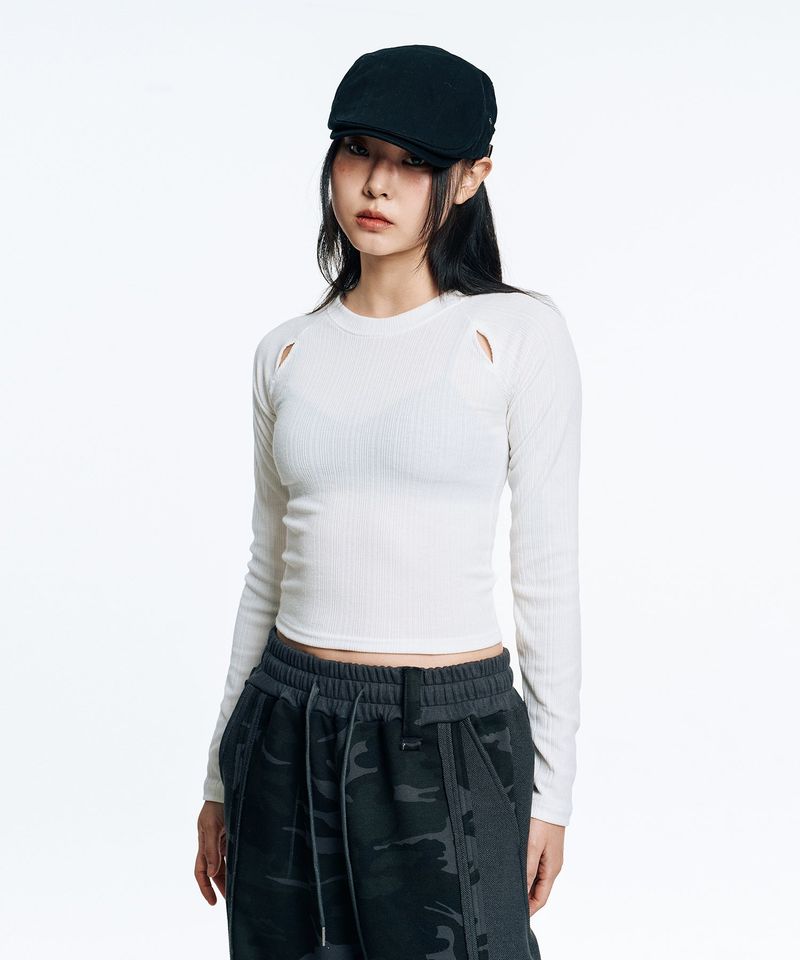 EASY NO EASY（イージーノーイージー）の「Ribbed Crop Long Sleeve - White（Tops）」