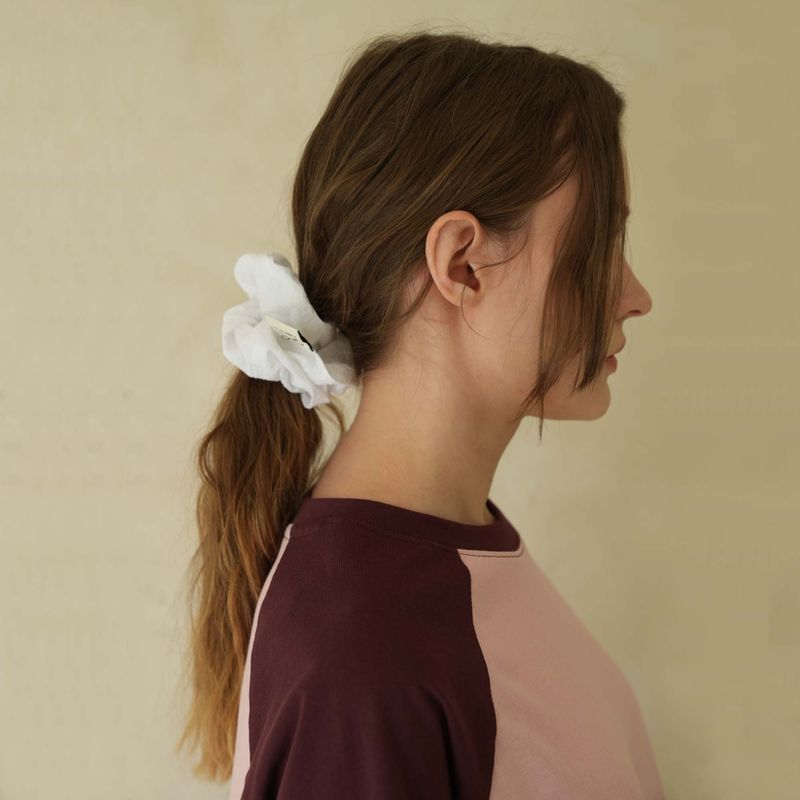 White Seersucker Scrunchie