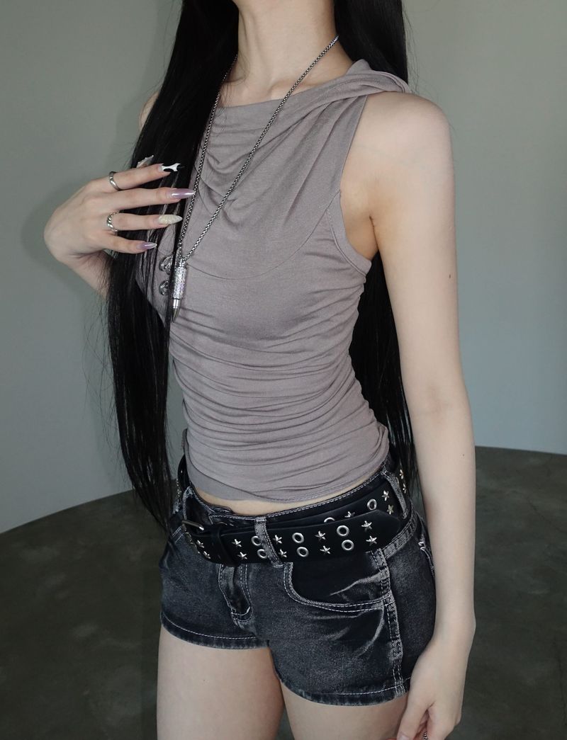 Hoody Shirring Sleeveless