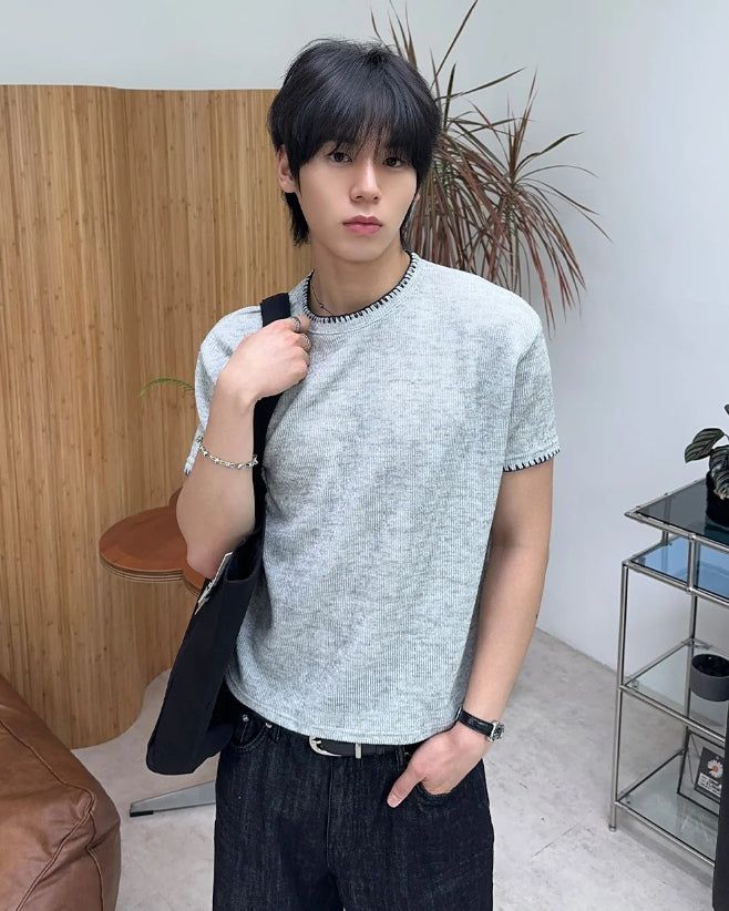 SATIIIZ（サティーズ）の「Reton Stitch Muscle Knit Short Sleeve Tee（Tops）」