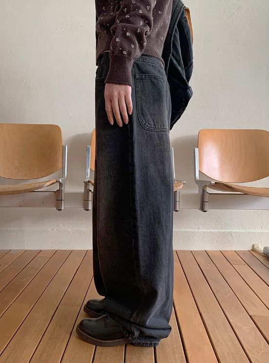 [unisex] Linon Washing Wide Denim Pants
