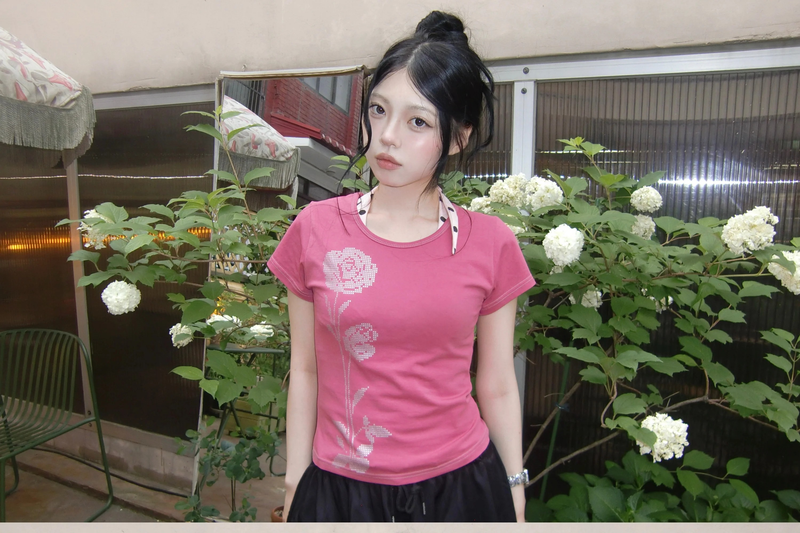 Silver Cross Stitch Rose T