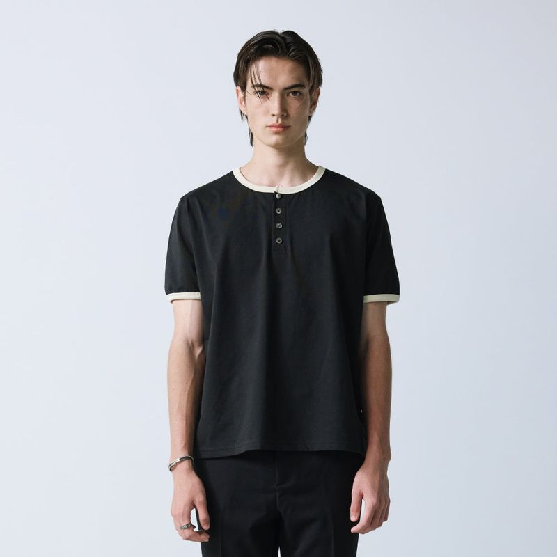henley neck concho ringer t-shirt black