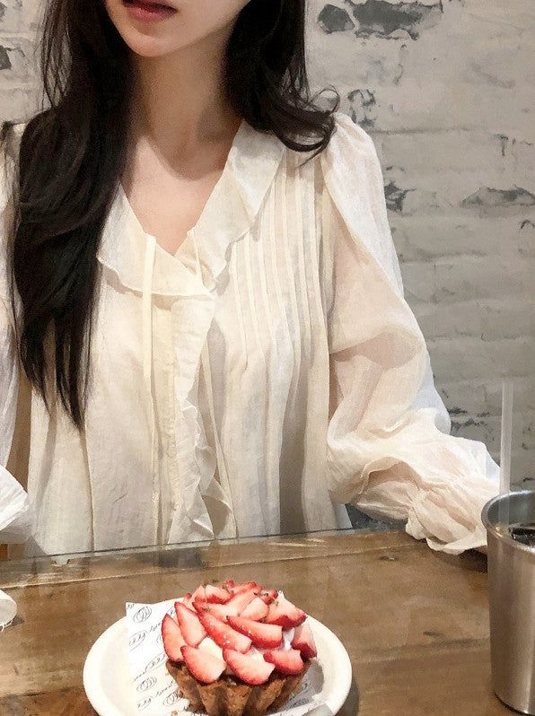 AD Strap Pintuck Frill Ruffle Blouse (3color)