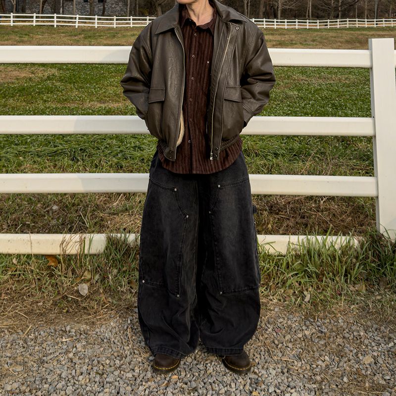 Lining fur oversized leather jumper
