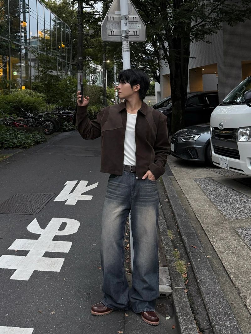 Luen Contrasted leather jacket