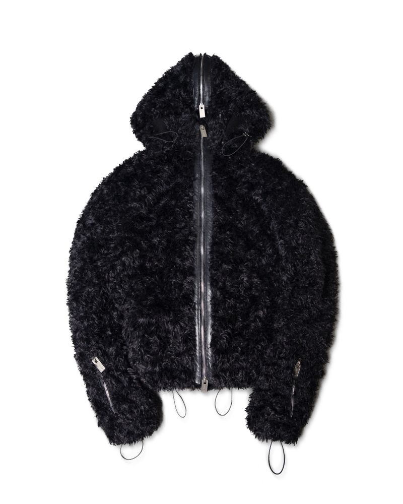 FAUX FUR MULTI ZIPPER BLACK JACKET