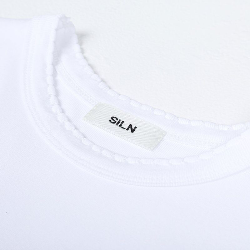 90's scallop stitch neck t-shirt (WHITE)