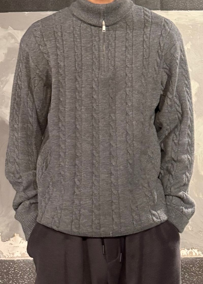 High-Neck Cable Half-Zip Up Knit 6COLOR