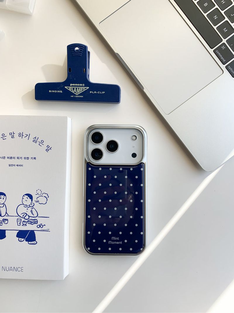 [MADE]ネイビードット シルバーエポキシバンパー iPhoneケース