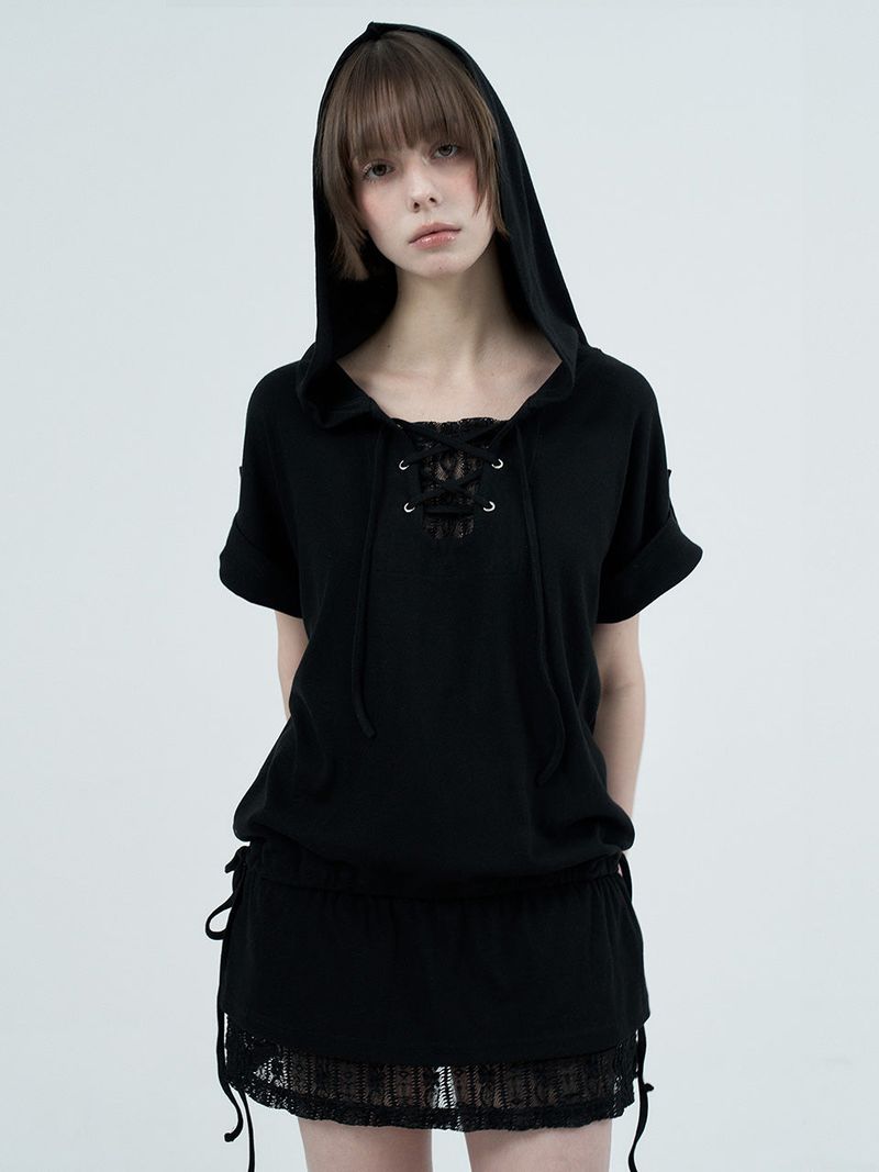 eyelet lace hood op / black