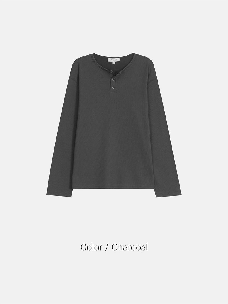 Waffle Henley neck long sleeve