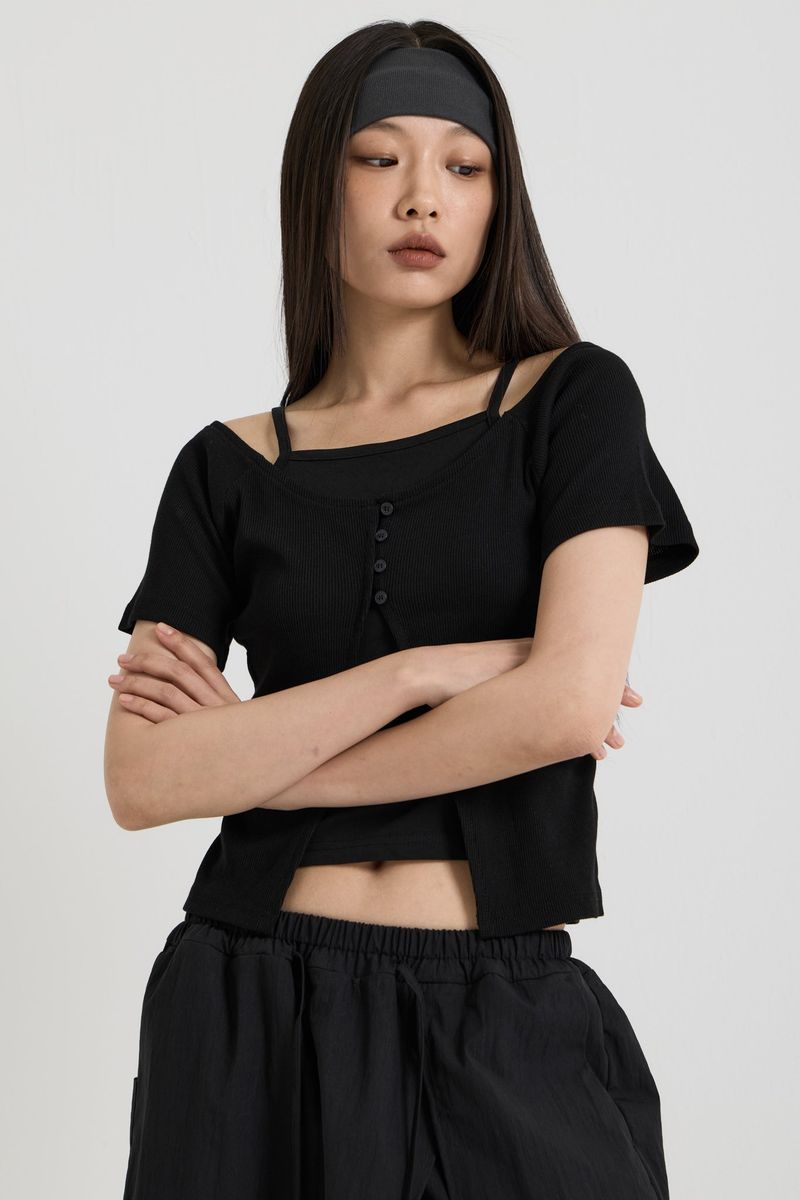 Sleeveless layered top, Black