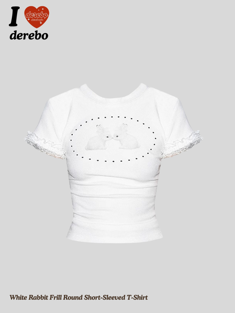 dereborujo（ドレボルゾー）の「White Rabbit Frill Round Short-Sleeved T-Shirt（Tops）」